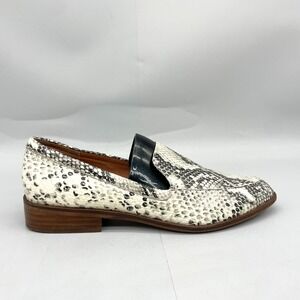 Chelsea & Violet Jenna Snakeskin Print Leather Loafers Grey White Womens 9M Flat